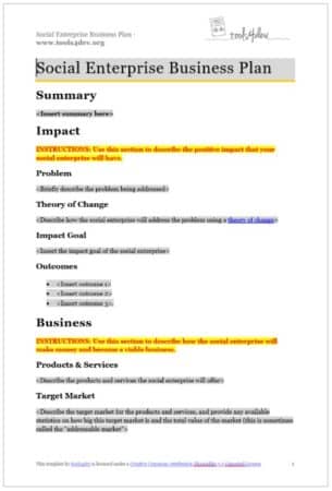 social enterprise business plan example