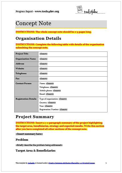 Concept Note template  tools4dev