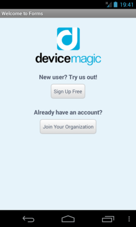 Device Magic Mobile Forms - Android screenshot of welcome screen