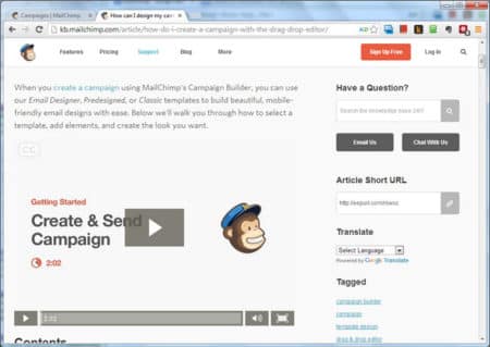 A help article in MailChimp