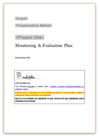 Monitoring and Evaluation (M&E) Plan Template Screenshot