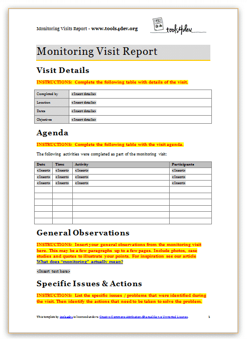 supplier visit report format excel