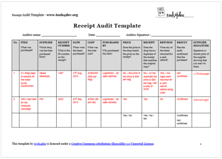 Receipt Audit Template Screenshot