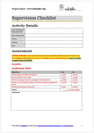 Supervision Checklist Template Screenshot